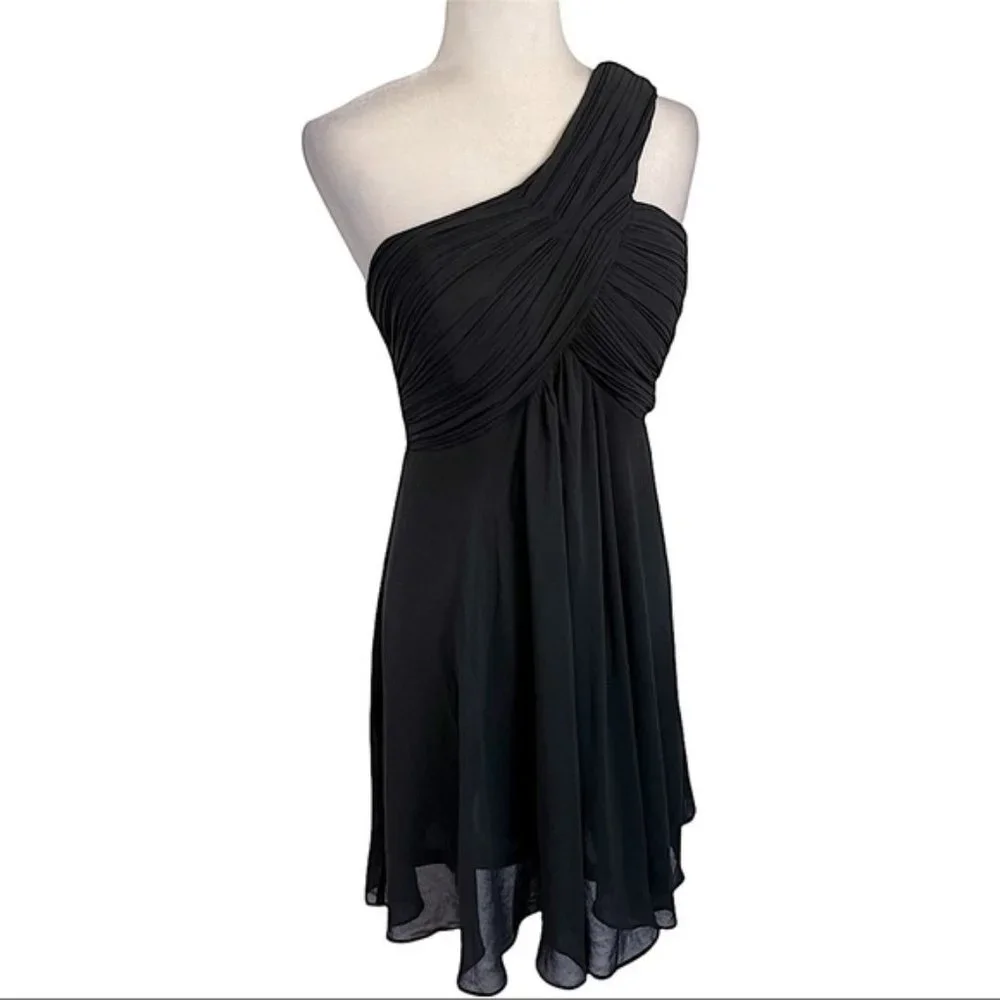 Ever Pretty Black Pleated Bodice One Shoulder Dress Size 4 NWT - Picture 2 of 12